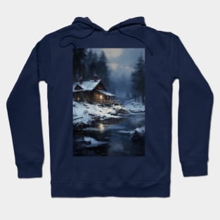 cozy winter nights - cabin by the lake - 2 Hoodie